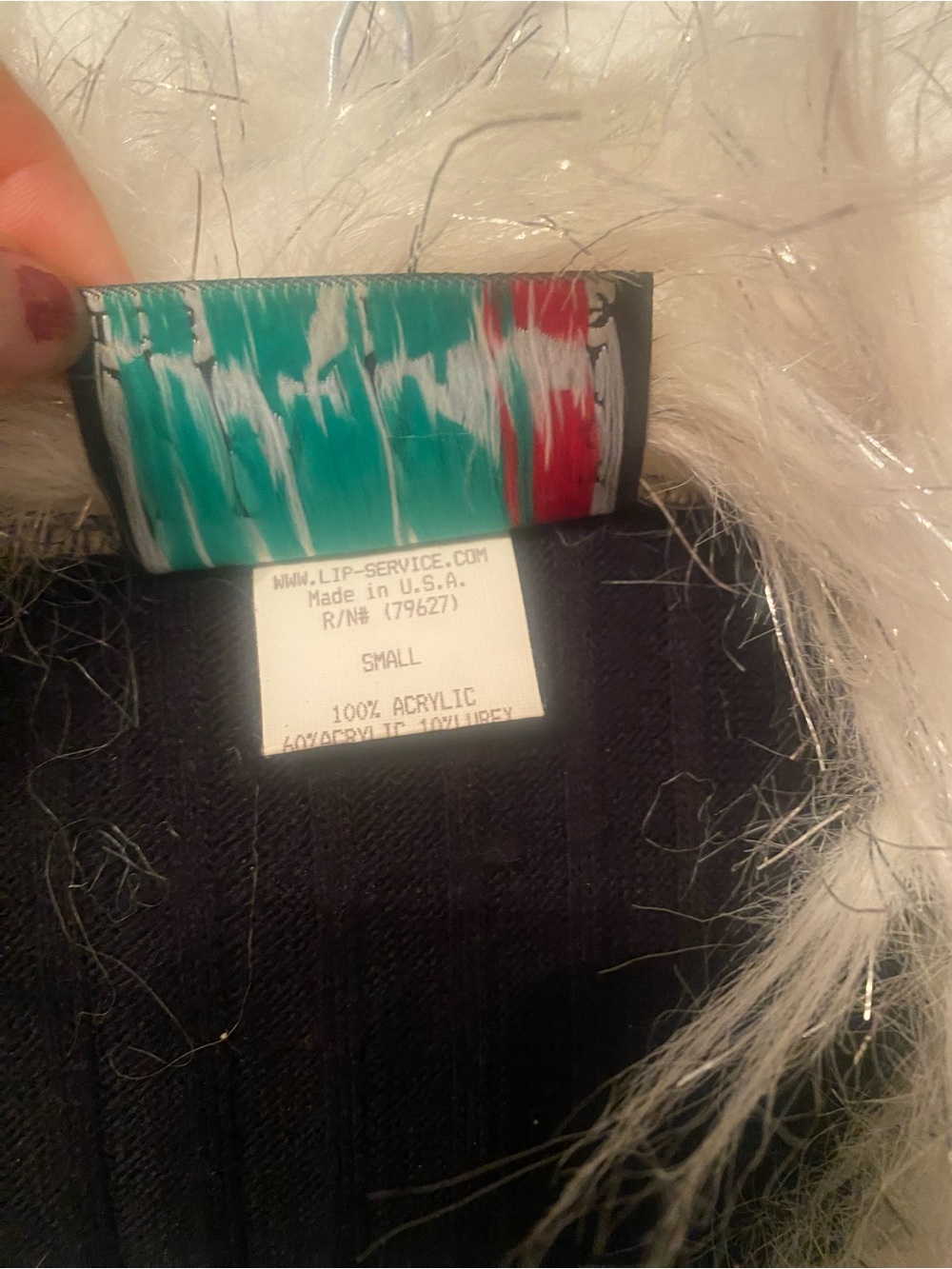 Vintage Y2K Lip Service Black Ribbed Zip Cardigan with with lurex Faux Fur Trim - Picture 4 of 7